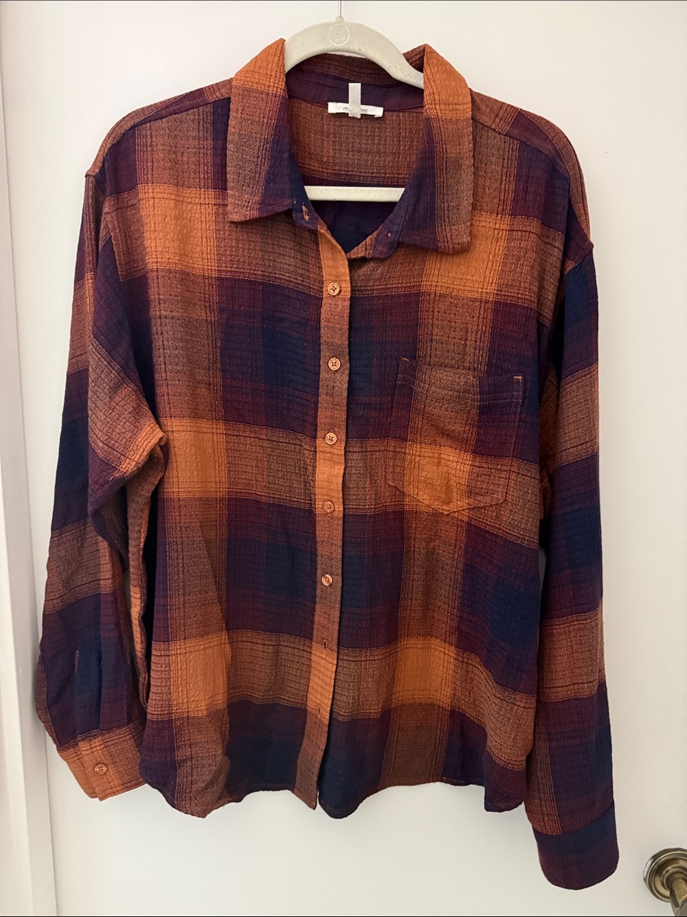 Maurices Plaid Button-Down Shirt in Rust & Navy